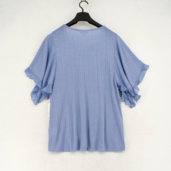 Style & Co Womens Top Plus Size 0X 2X Blue Sheer Flutter Short Sleeve Scoop Neck - Picture 4 of 5